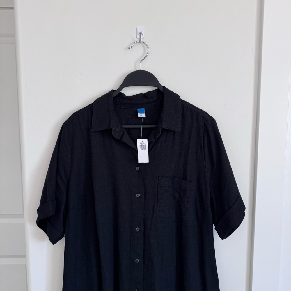 Old Navy Black Midi Shirt Dress